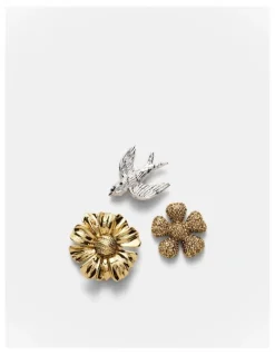 Mimco Daisy Dream Brooch Pin Set in Gold Silver