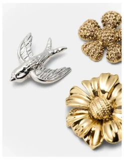 Mimco Daisy Dream Brooch Pin Set in Gold Silver
