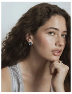 Mimco Glowy Crystal Stud Earrings in Cornflower Blue