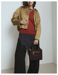 Mimco Patch Leather Mini Tote Bag in Chocolate