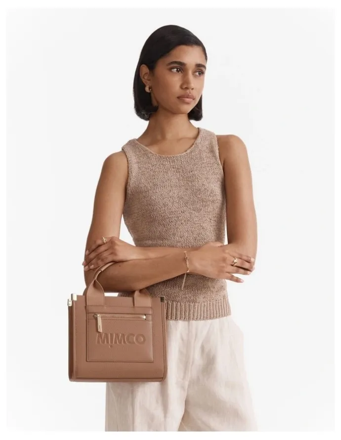 Mimco Patch Leather Mini Tote Bag in Fawn