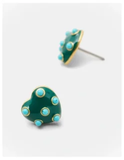 Mimco Polka Heart Stud Earrings in Green