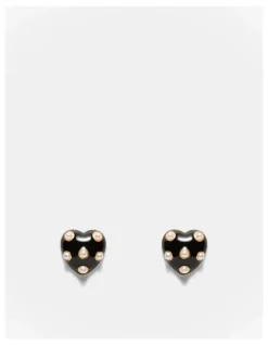 Mimco Polka Heart Stud Earrings in Black White