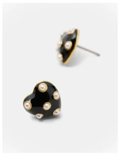Mimco Polka Heart Stud Earrings in Black White