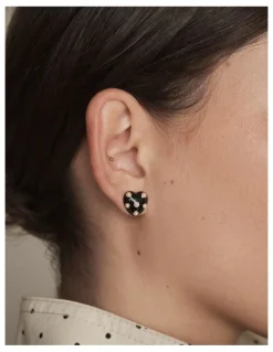 Mimco Polka Heart Stud Earrings in Black White
