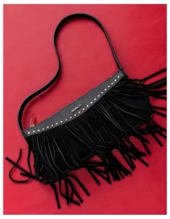 Mimco Rebel Fringe Shoulder Bag in Black