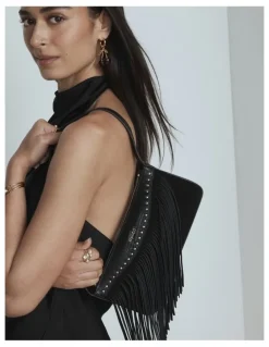 Mimco Rebel Fringe Shoulder Bag in Black