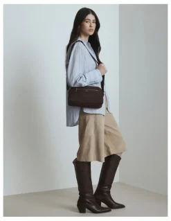 Mimco Squad Woven Crossbody Bag in Chocolate