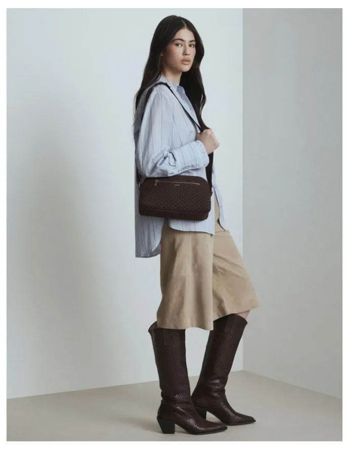 Mimco Squad Woven Crossbody Bag in Chocolate