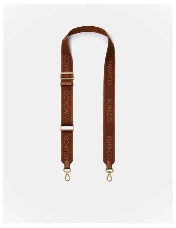 Mimco Stripe Webbing Bag Strap in Walnut
