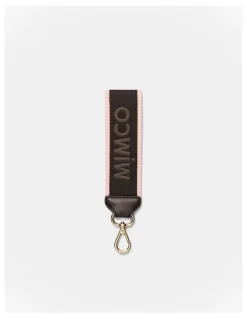 Mimco Stripe Webbing Wrist Strap in Bitter Chocolate