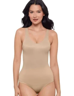 Miraclesuit Shapewear Back Wrap Padded Cup Back Support Bodysuit Shaper in Warm Beige