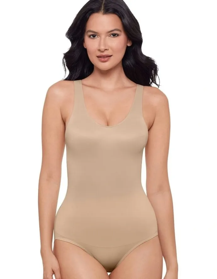 Miraclesuit Shapewear Back Wrap Padded Cup Back Support Bodysuit Shaper in Warm Beige