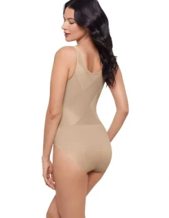 Miraclesuit Shapewear Back Wrap Padded Cup Back Support Bodysuit Shaper in Warm Beige
