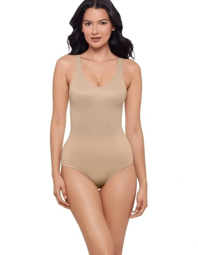 Miraclesuit Shapewear Back Wrap Padded Cup Back Support Bodysuit Shaper in Warm Beige