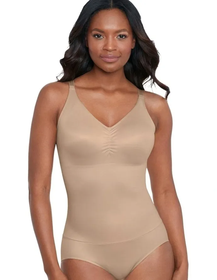 Miraclesuit Shapewear Comfy Curves Wireless Padded Cup Shaping Bodysuit in Warm Beige