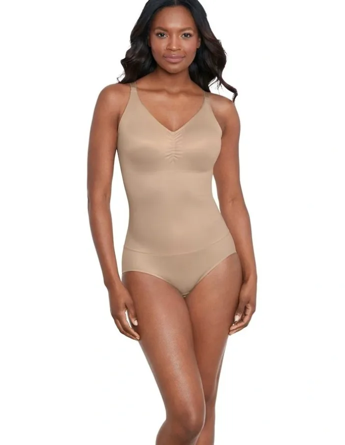 Miraclesuit Shapewear Comfy Curves Wireless Padded Cup Shaping Bodysuit in Warm Beige