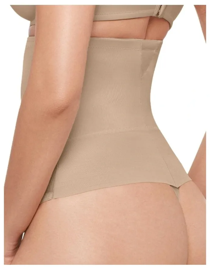 Miraclesuit Shapewear Sexy Sheer Shaping High Waist Thong in Warm Beige