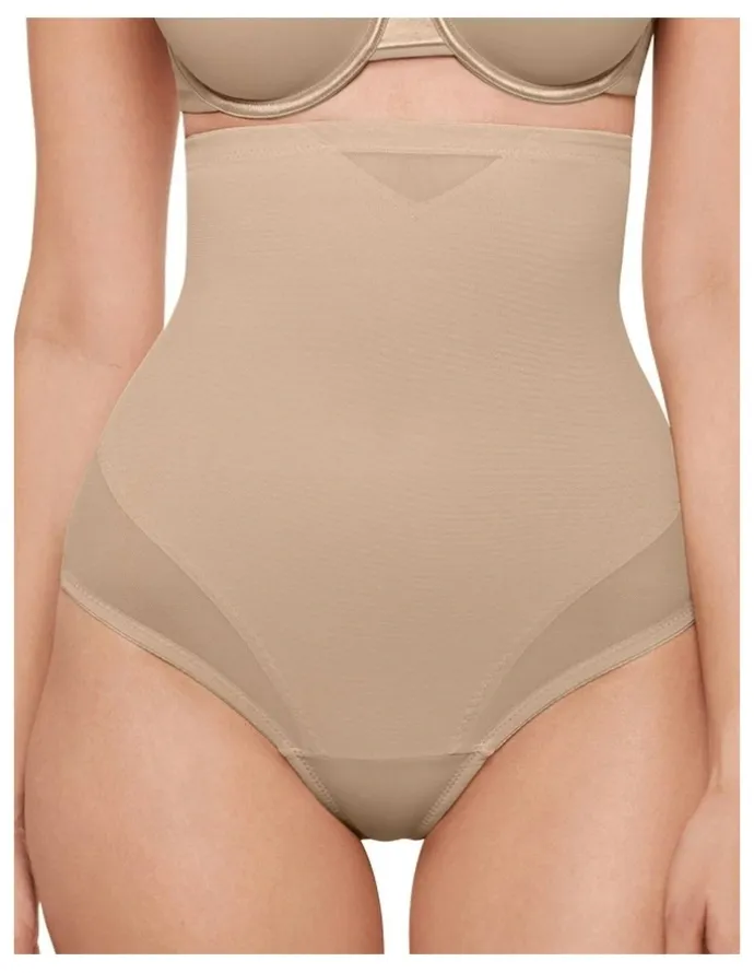 Miraclesuit Shapewear Sexy Sheer Shaping High Waist Thong in Warm Beige