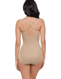 Miraclesuit Shapewear Sexy Sheer Shaping Underwired Padded Bodysuit in Warm Beige