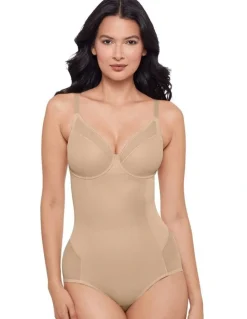 Miraclesuit Shapewear Sexy Sheer Shaping Underwired Padded Bodysuit in Warm Beige