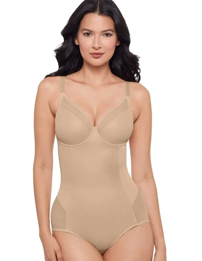 Miraclesuit Shapewear Sexy Sheer Shaping Underwired Padded Bodysuit in Warm Beige