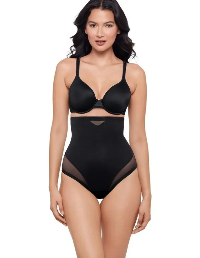 Miraclesuit Shapewear Sexy Sheer Shaping High Waist Thong in Black