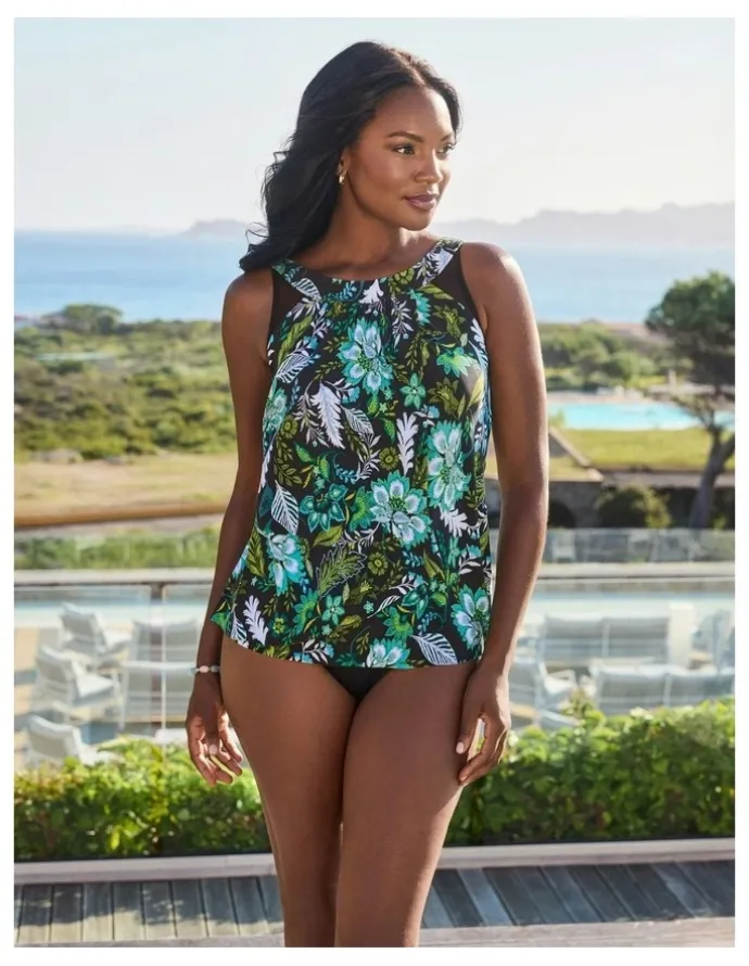 miraclesuit Swim Florica Ursula Underwired High Neck Tankini Top in Black