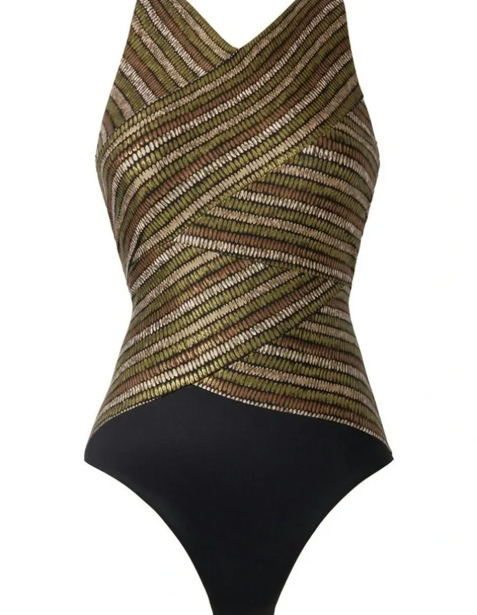 Miraclesuit Swim Sparkle Sands Brio High Neck Underwired One-Piece Shaping Swimsuit in Black Multi