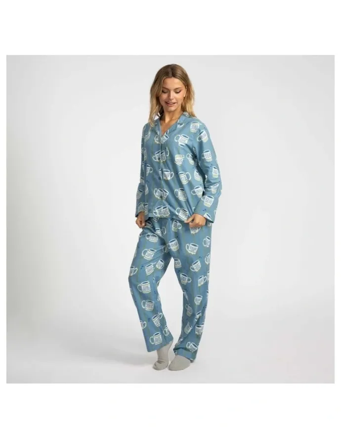 Mitch Dowd Mitch Dowd - Women's Cuppa Joe Flannel Pyjama Set - Blue