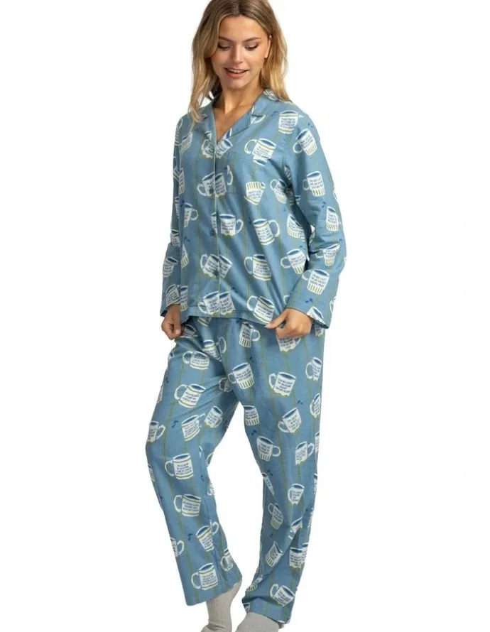 Mitch Dowd Mitch Dowd - Women's Cuppa Joe Flannel Pyjama Set - Blue