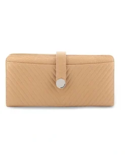 Mocha Chevron Leather Travel Wallet in Nude