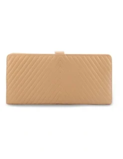 Mocha Chevron Leather Travel Wallet in Nude