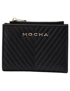 Mocha Chevron Mini Leather Wallet in Black