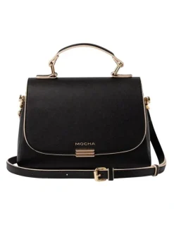 Mocha Daisy Top Handle Crossbody Bag in Black