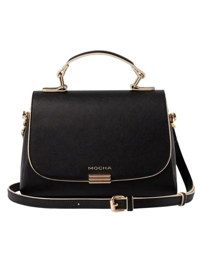 Mocha Daisy Top Handle Crossbody Bag in Black