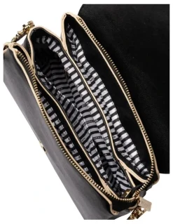Mocha Daisy Top Handle Crossbody Bag in Black