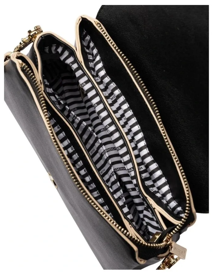 Mocha Daisy Top Handle Crossbody Bag in Black
