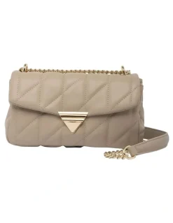 Mocha Isabella Quilted Crossbody Bag in Nude