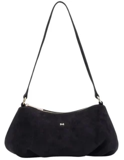 Mocha June Suede Shoulder Bag in Black