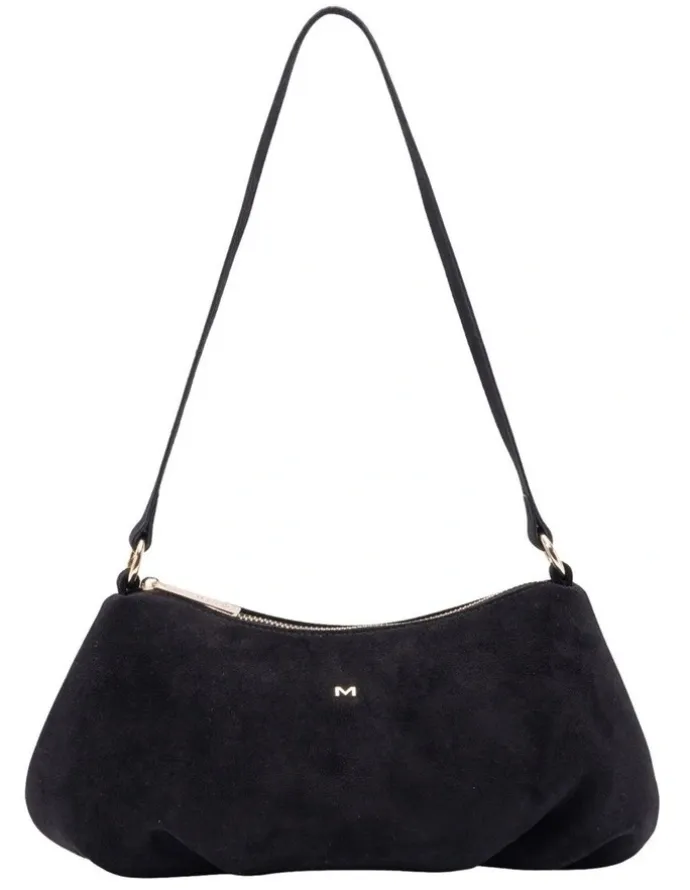 Mocha June Suede Shoulder Bag in Black