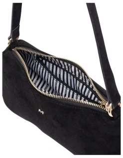 Mocha June Suede Shoulder Bag in Black