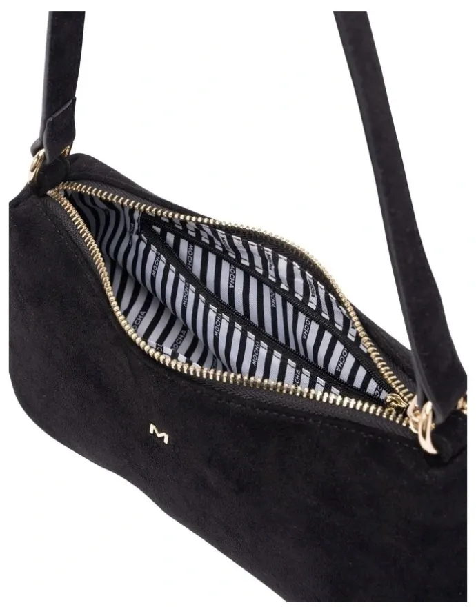 Mocha June Suede Shoulder Bag in Black