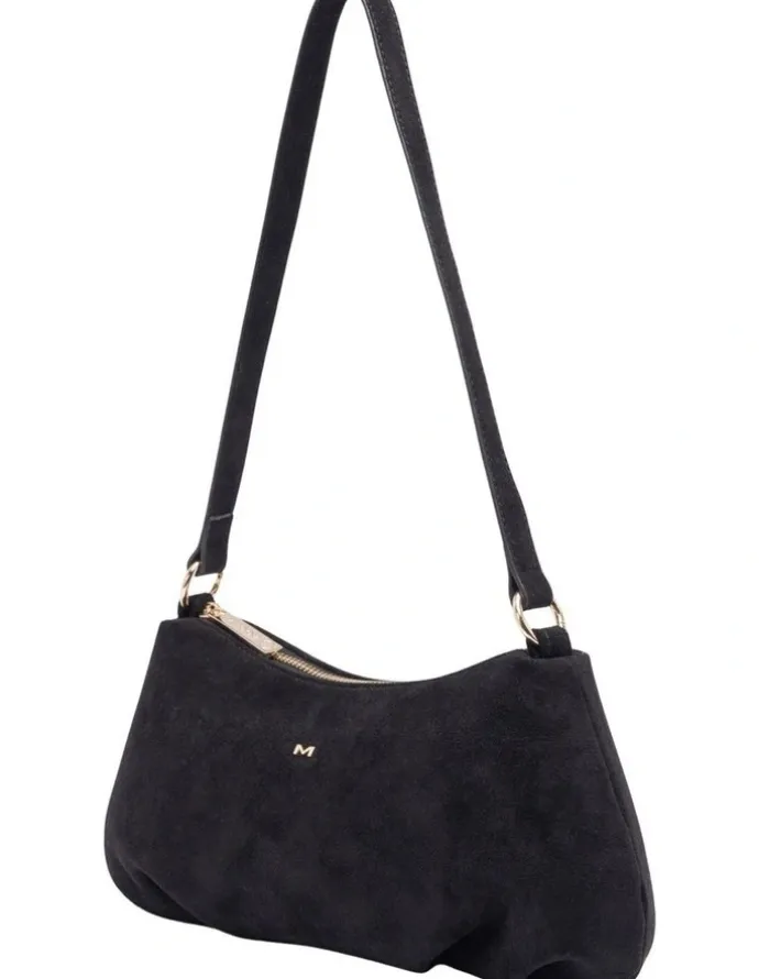 Mocha June Suede Shoulder Bag in Black