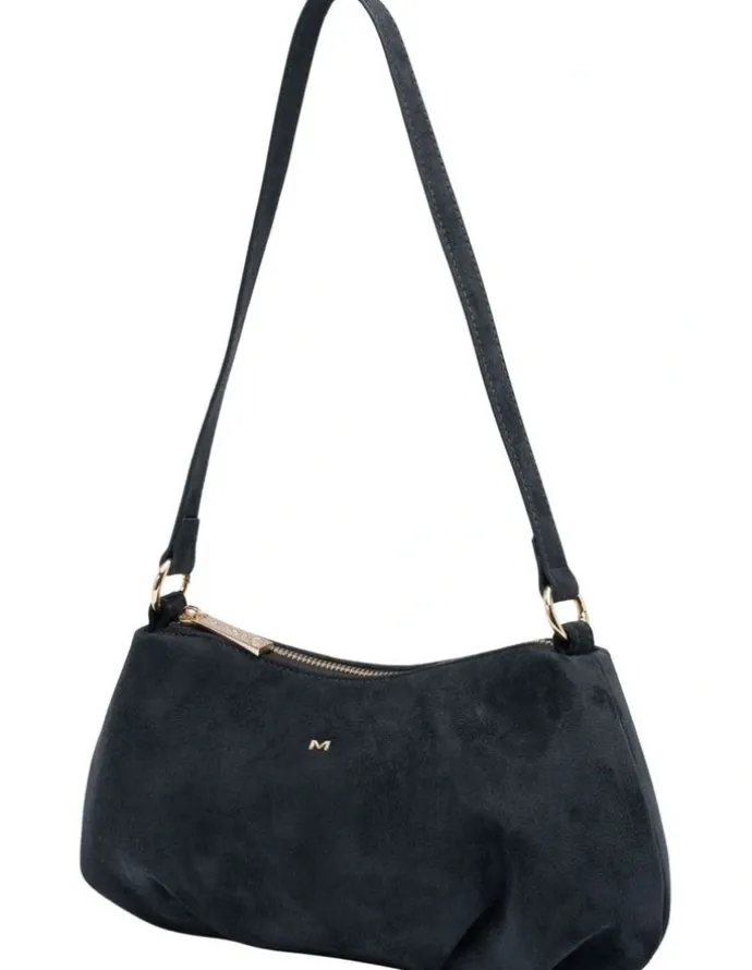 Mocha June Suede Shoulder Bag in Navy