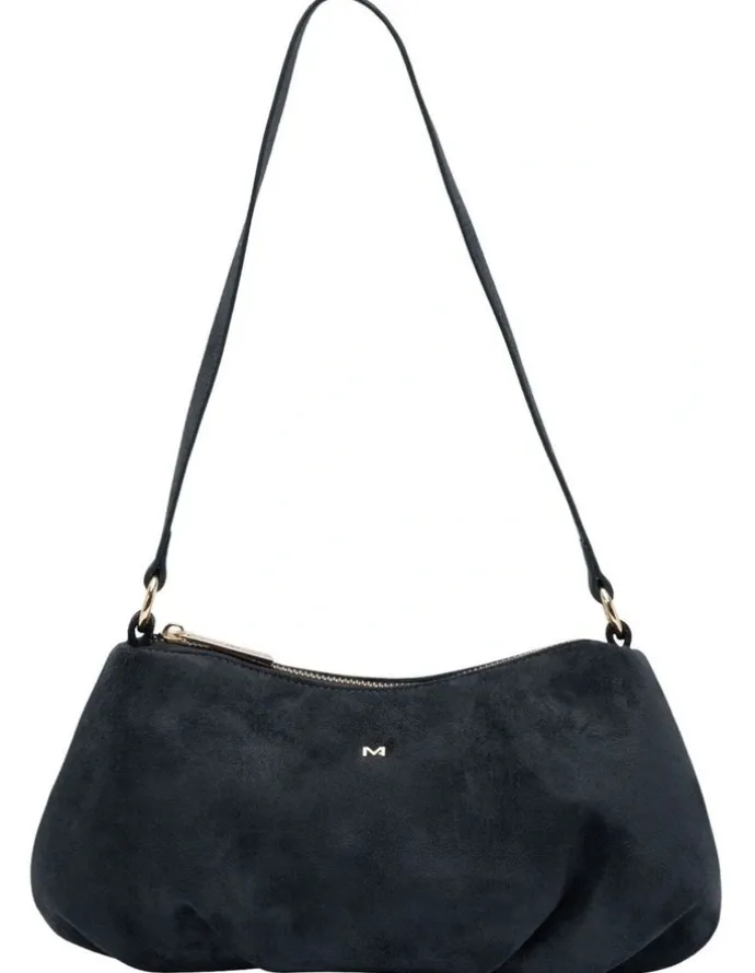 Mocha June Suede Shoulder Bag in Navy