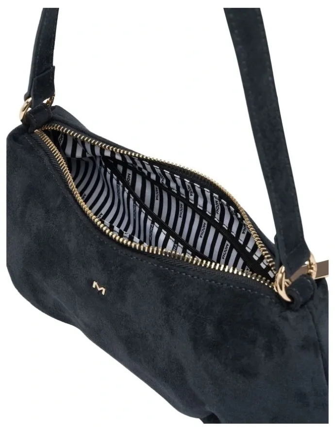Mocha June Suede Shoulder Bag in Navy