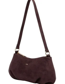 Mocha June Suede Shoulder Bag in Burgundy