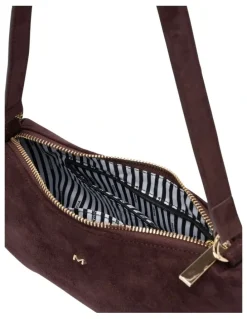 Mocha June Suede Shoulder Bag in Burgundy