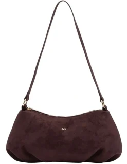 Mocha June Suede Shoulder Bag in Burgundy